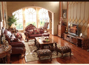 Charm Master, European Style Leather Sofa, 123 Sets Of Solid Wood Living Room Furniture, Head Leather, American Leather Sofa