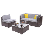 4 Pieces Patio PE Wicker Rattan Corner Comfortable Breathable Sofa Set For Home Living Room Bedroom Decoration