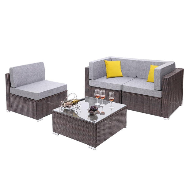4 Pieces Patio PE Wicker Rattan Corner Comfortable Breathable Sofa Set For Home Living Room Bedroom Decoration