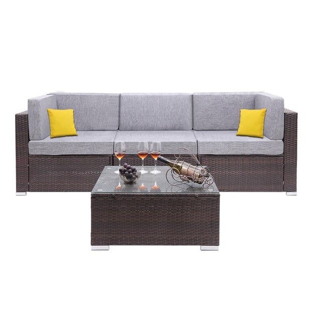 4 Pieces Patio PE Wicker Rattan Corner Comfortable Breathable Sofa Set For Home Living Room Bedroom Decoration