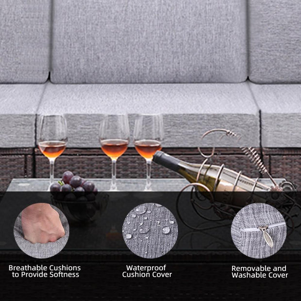 4 Pieces Patio PE Wicker Rattan Corner Comfortable Breathable Sofa Set For Home Living Room Bedroom Decoration