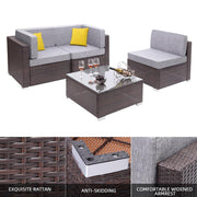 4 Pieces Patio PE Wicker Rattan Corner Comfortable Breathable Sofa Set For Home Living Room Bedroom Decoration