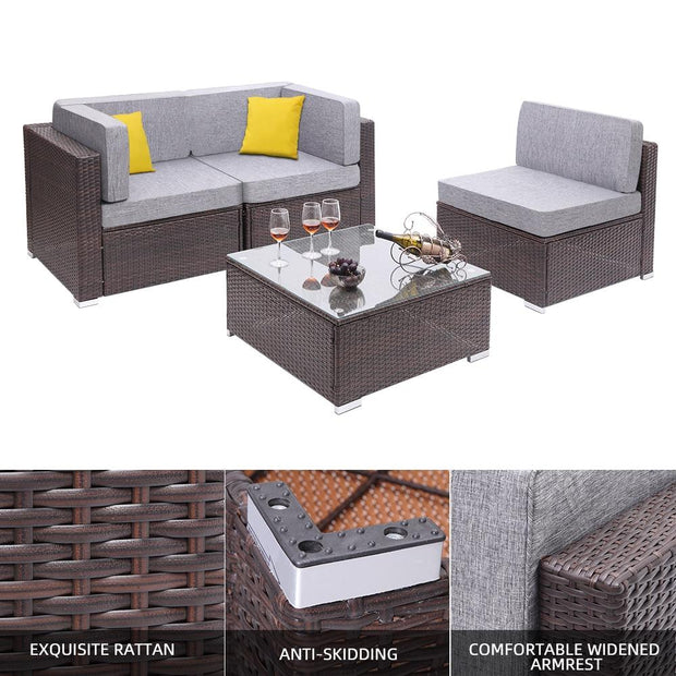 4 Pieces Patio PE Wicker Rattan Corner Comfortable Breathable Sofa Set For Home Living Room Bedroom Decoration
