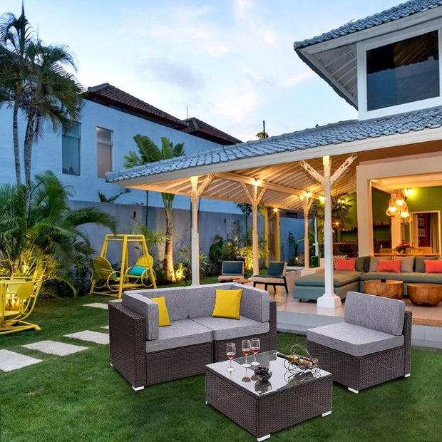 4 Pieces Patio PE Wicker Rattan Corner Comfortable Breathable Sofa Set For Home Living Room Bedroom Decoration