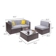 4 Pieces Patio PE Wicker Rattan Corner Comfortable Breathable Sofa Set For Home Living Room Bedroom Decoration