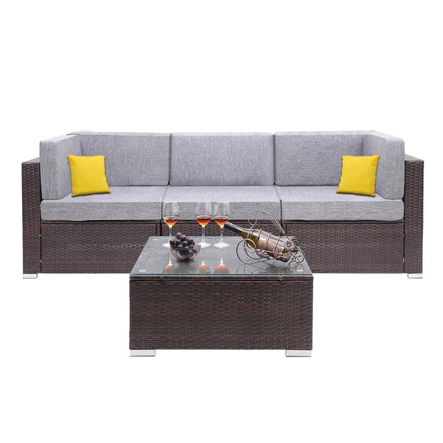 4 Pieces Patio PE Wicker Rattan Corner Comfortable Breathable Sofa Set For Home Living Room Bedroom Decoration