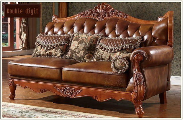 high quality  European  antique living room sofa furniture genuine leather set 10252