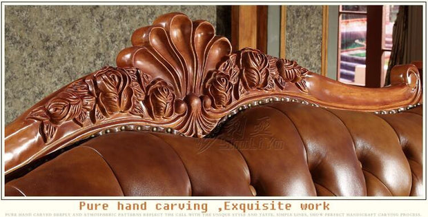 high quality  European  antique living room sofa furniture genuine leather set 10252