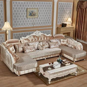 European-style Fabric Sofa Combination U-Shaped Small Living Room Solid Wood Corner Sofa Double Chaise Longue Style Sofa 1PC