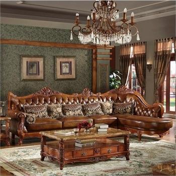 high quality  European  antique living room sofa furniture genuine leather set 10252