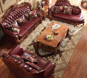 Charm Master, European Style Leather Sofa, 123 Sets Of Solid Wood Living Room Furniture, Head Leather, American Leather Sofa