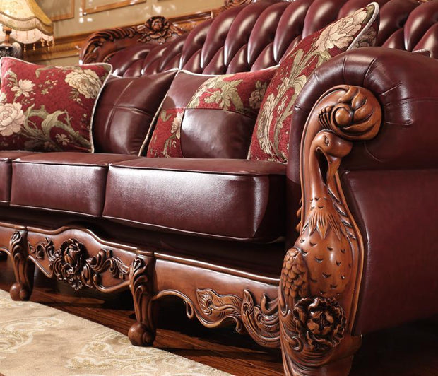 Charm Master, European Style Leather Sofa, 123 Sets Of Solid Wood Living Room Furniture, Head Leather, American Leather Sofa